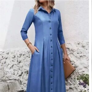 NWOT Blue Button-Front Maxi Shirt Dress - Women